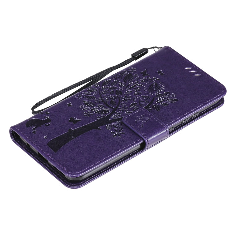 For Nokia 5.3 Tree & Cat Pattern Pressed Printing Horizontal Flip PU Leather Case with Holder & Card Slots & Wallet & Lanyard