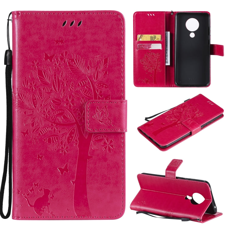 For Nokia 5.3 Tree & Cat Pattern Pressed Printing Horizontal Flip PU Leather Case with Holder & Card Slots & Wallet & Lanyard