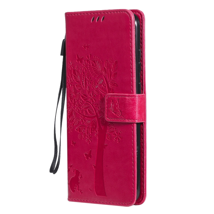 For Nokia 5.3 Tree & Cat Pattern Pressed Printing Horizontal Flip PU Leather Case with Holder & Card Slots & Wallet & Lanyard