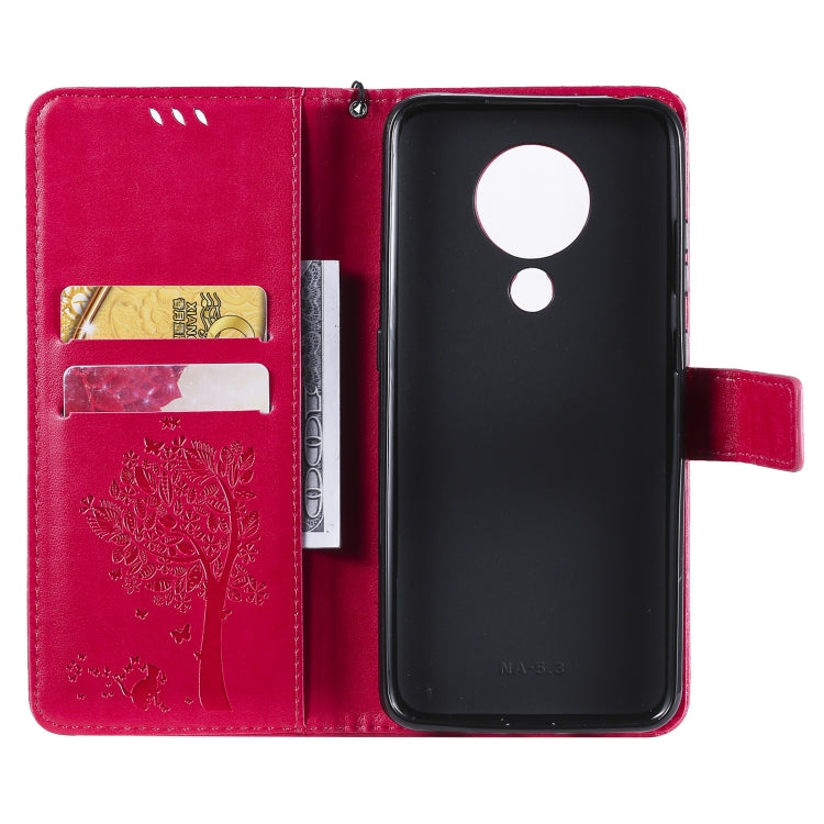 For Nokia 5.3 Tree & Cat Pattern Pressed Printing Horizontal Flip PU Leather Case with Holder & Card Slots & Wallet & Lanyard