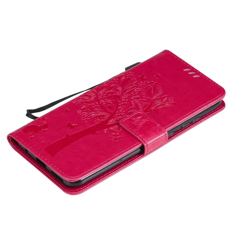 For Nokia 5.3 Tree & Cat Pattern Pressed Printing Horizontal Flip PU Leather Case with Holder & Card Slots & Wallet & Lanyard