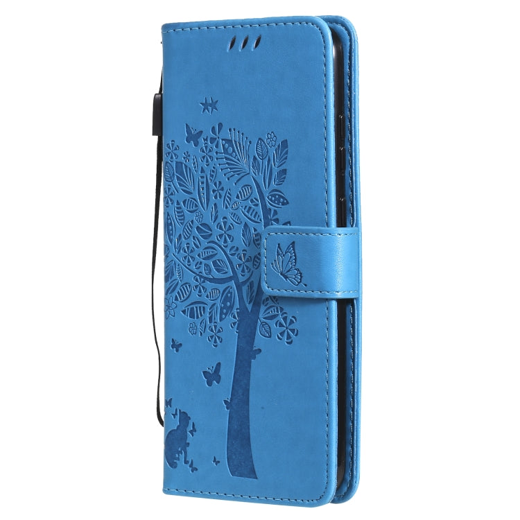 For Nokia 5.3 Tree & Cat Pattern Pressed Printing Horizontal Flip PU Leather Case with Holder & Card Slots & Wallet & Lanyard