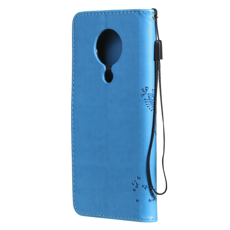 For Nokia 5.3 Tree & Cat Pattern Pressed Printing Horizontal Flip PU Leather Case with Holder & Card Slots & Wallet & Lanyard