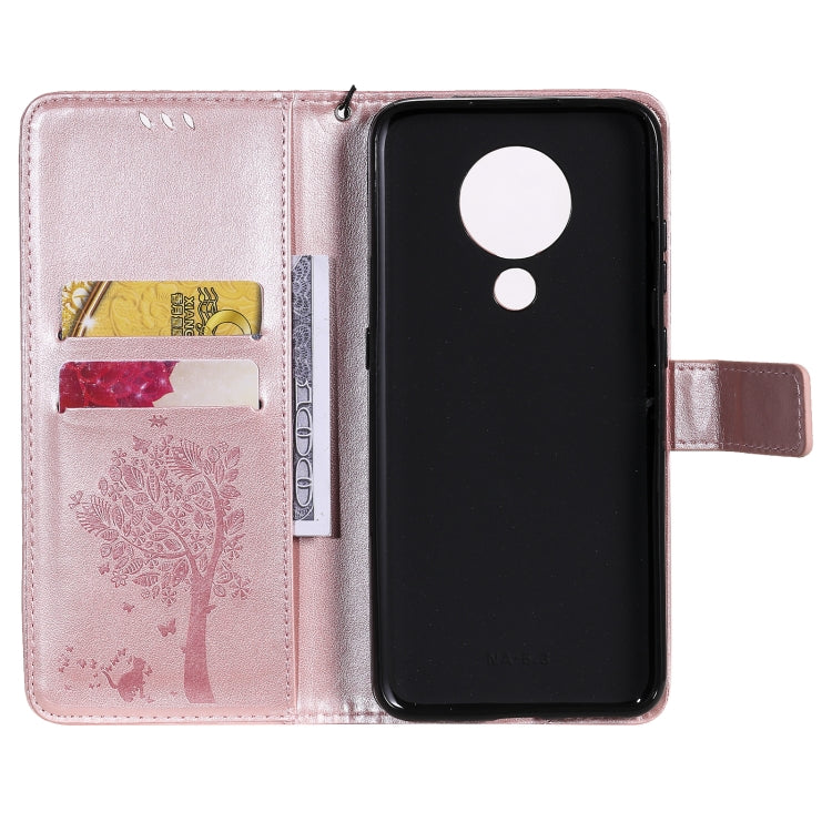 For Nokia 5.3 Tree & Cat Pattern Pressed Printing Horizontal Flip PU Leather Case with Holder & Card Slots & Wallet & Lanyard