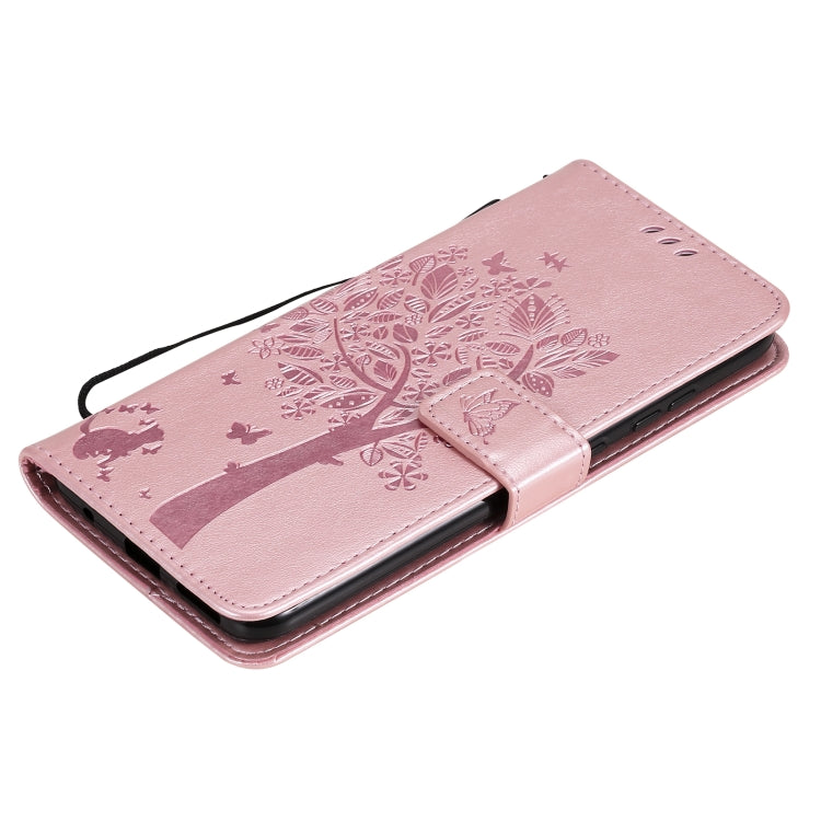 For Nokia 5.3 Tree & Cat Pattern Pressed Printing Horizontal Flip PU Leather Case with Holder & Card Slots & Wallet & Lanyard