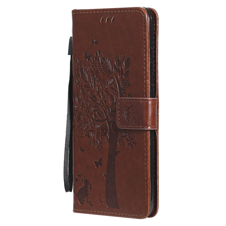 For Nokia 5.3 Tree & Cat Pattern Pressed Printing Horizontal Flip PU Leather Case with Holder & Card Slots & Wallet & Lanyard