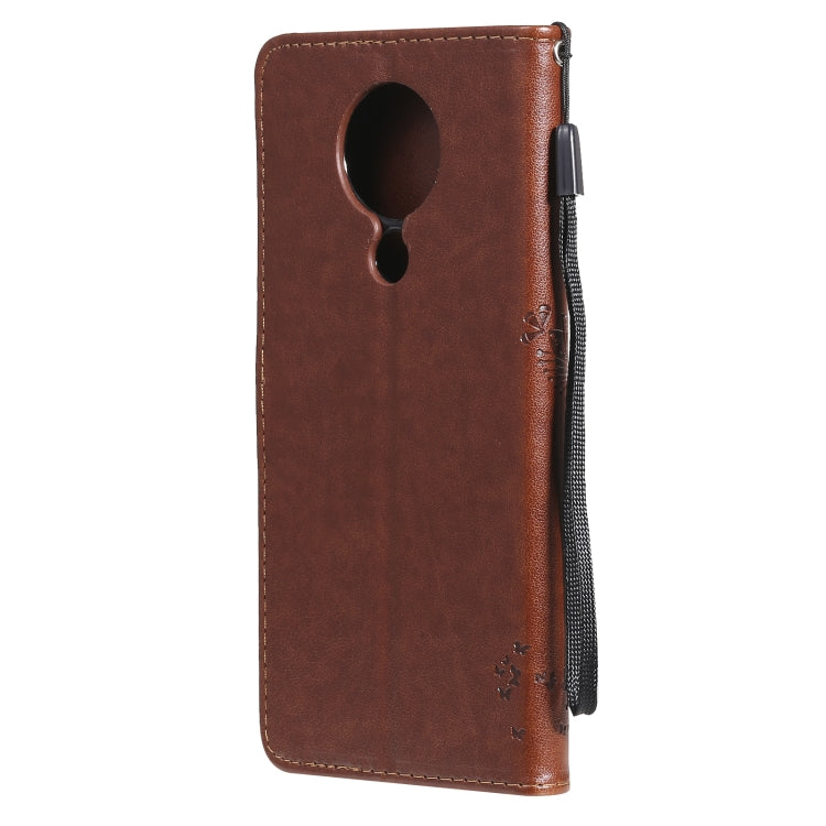 For Nokia 5.3 Tree & Cat Pattern Pressed Printing Horizontal Flip PU Leather Case with Holder & Card Slots & Wallet & Lanyard