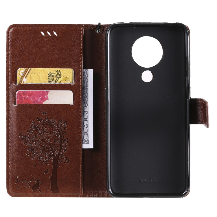 For Nokia 5.3 Tree & Cat Pattern Pressed Printing Horizontal Flip PU Leather Case with Holder & Card Slots & Wallet & Lanyard
