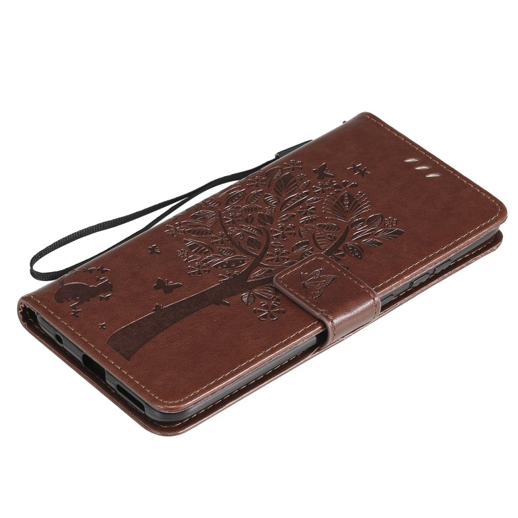 For Nokia 5.3 Tree & Cat Pattern Pressed Printing Horizontal Flip PU Leather Case with Holder & Card Slots & Wallet & Lanyard