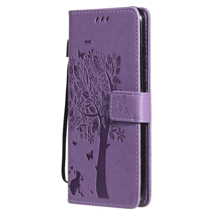 For Nokia 5.3 Tree & Cat Pattern Pressed Printing Horizontal Flip PU Leather Case with Holder & Card Slots & Wallet & Lanyard