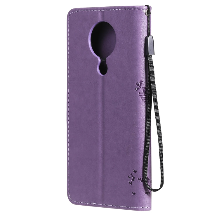 For Nokia 5.3 Tree & Cat Pattern Pressed Printing Horizontal Flip PU Leather Case with Holder & Card Slots & Wallet & Lanyard