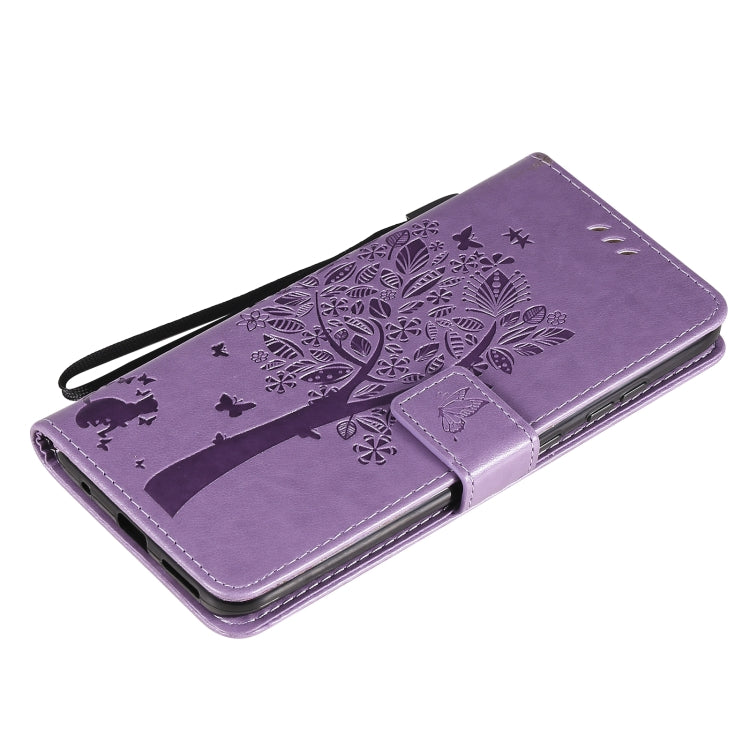 For Nokia 5.3 Tree & Cat Pattern Pressed Printing Horizontal Flip PU Leather Case with Holder & Card Slots & Wallet & Lanyard