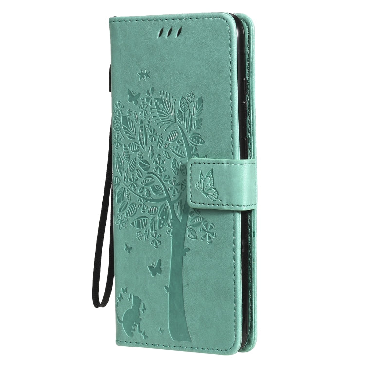 For Nokia 5.3 Tree & Cat Pattern Pressed Printing Horizontal Flip PU Leather Case with Holder & Card Slots & Wallet & Lanyard