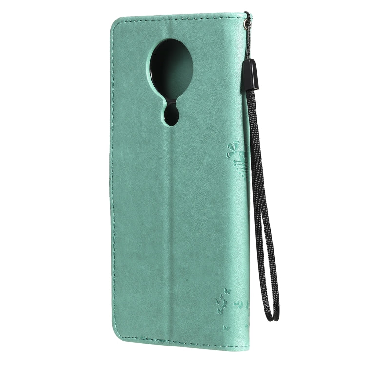 For Nokia 5.3 Tree & Cat Pattern Pressed Printing Horizontal Flip PU Leather Case with Holder & Card Slots & Wallet & Lanyard