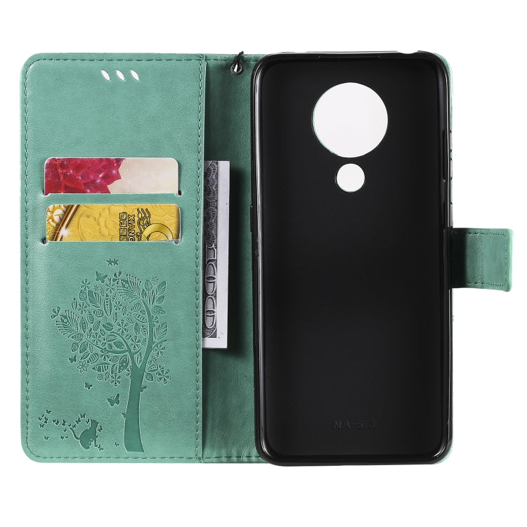For Nokia 5.3 Tree & Cat Pattern Pressed Printing Horizontal Flip PU Leather Case with Holder & Card Slots & Wallet & Lanyard