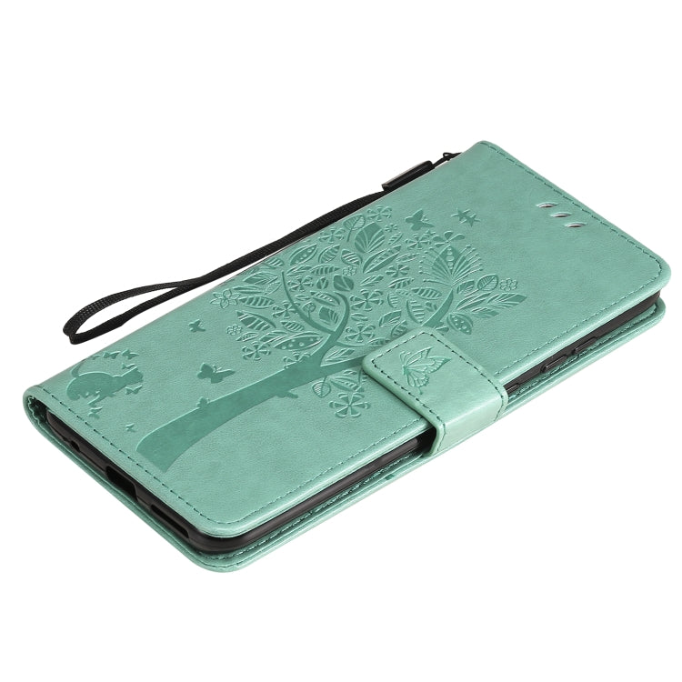 For Nokia 5.3 Tree & Cat Pattern Pressed Printing Horizontal Flip PU Leather Case with Holder & Card Slots & Wallet & Lanyard