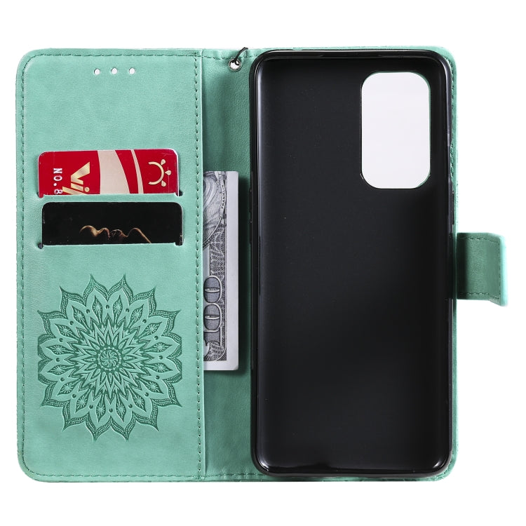 For OnePlus 9 Sun Embossing Pattern Horizontal Flip Leather Case with Card Slot & Holder & Wallet & Lanyard