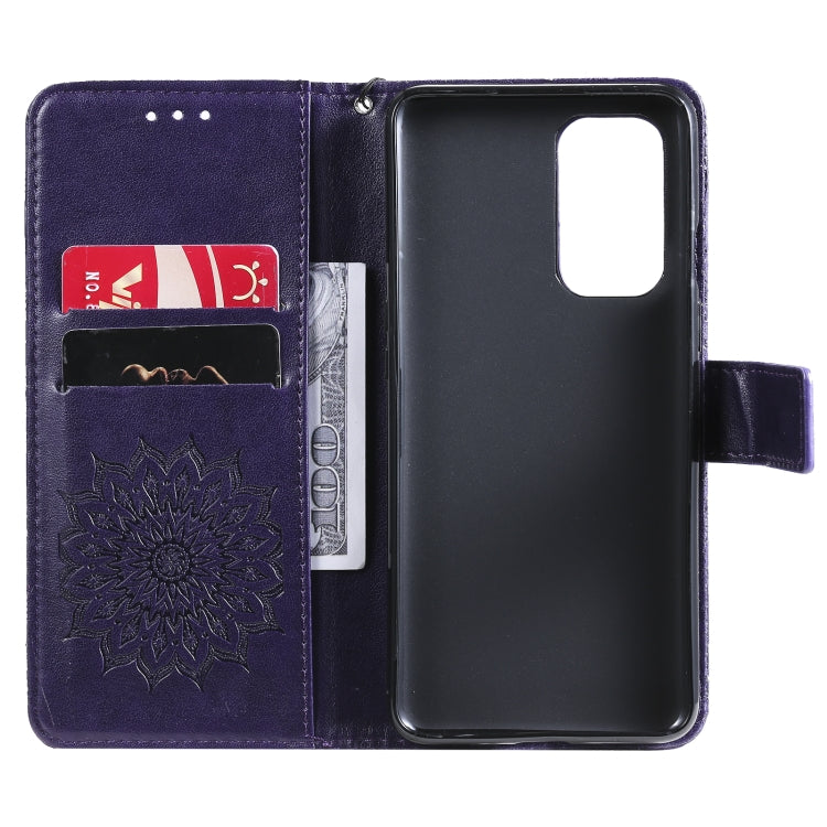 For OnePlus 9 Sun Embossing Pattern Horizontal Flip Leather Case with Card Slot & Holder & Wallet & Lanyard
