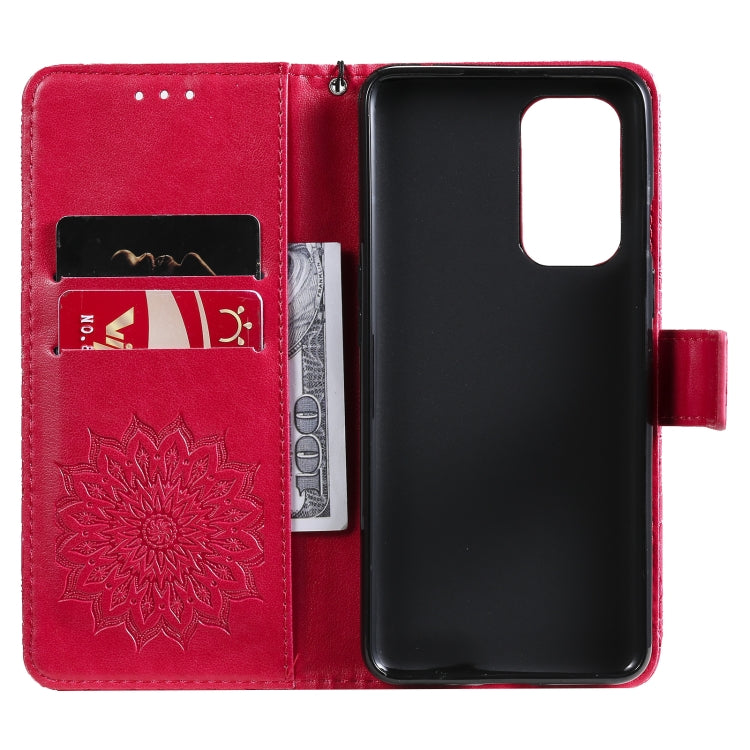 For OnePlus 9 Sun Embossing Pattern Horizontal Flip Leather Case with Card Slot & Holder & Wallet & Lanyard