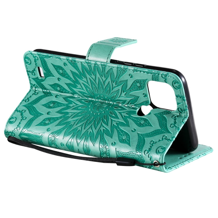 For OPPO Realme C20 / C21 Sun Embossing Pattern Horizontal Flip Leather Case with Card Slot & Holder & Wallet & Lanyard