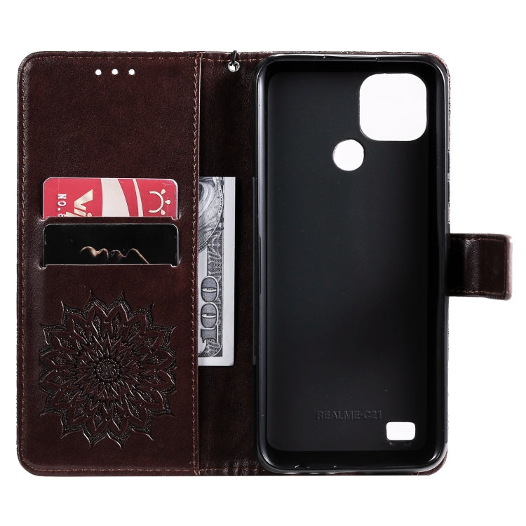 For OPPO Realme C20 / C21 Sun Embossing Pattern Horizontal Flip Leather Case with Card Slot & Holder & Wallet & Lanyard