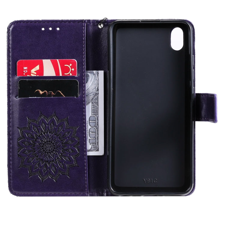 For vivo Y1s / Y90 / Y91C Sun Embossing Pattern Horizontal Flip Leather Case with Card Slot & Holder & Wallet & Lanyard