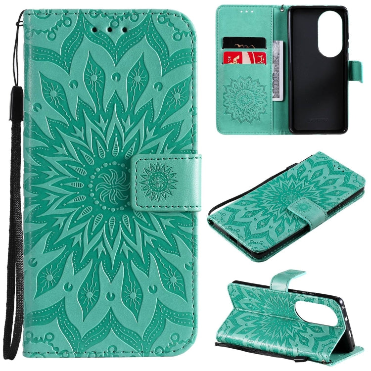 For Huawei P50 Pro Sun Embossing Pattern Horizontal Flip Leather Case with Card Slot & Holder & Wallet & Lanyard