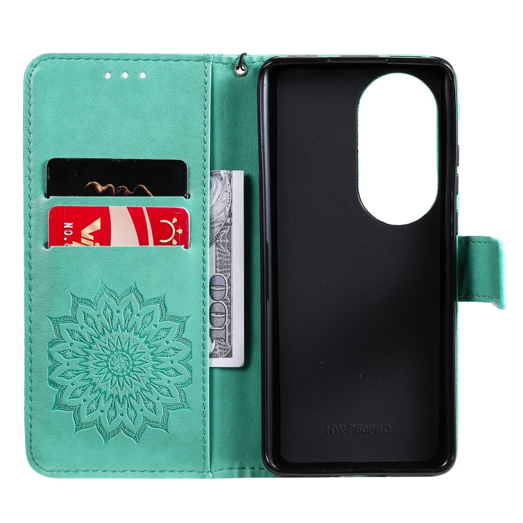 For Huawei P50 Pro Sun Embossing Pattern Horizontal Flip Leather Case with Card Slot & Holder & Wallet & Lanyard