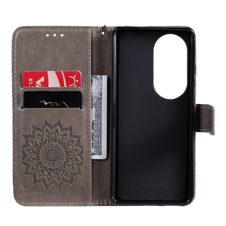 For Huawei P50 Pro Sun Embossing Pattern Horizontal Flip Leather Case with Card Slot & Holder & Wallet & Lanyard
