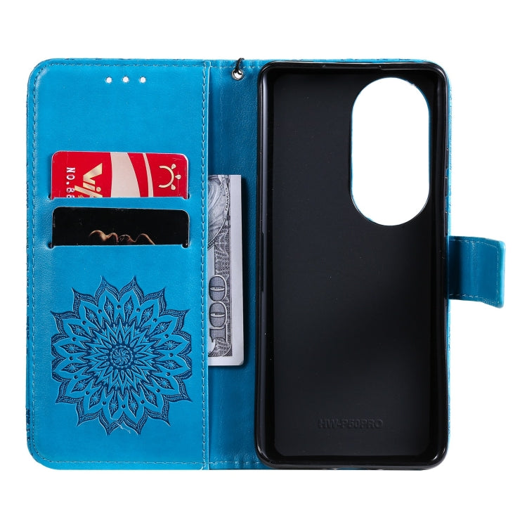 For Huawei P50 Pro Sun Embossing Pattern Horizontal Flip Leather Case with Card Slot & Holder & Wallet & Lanyard