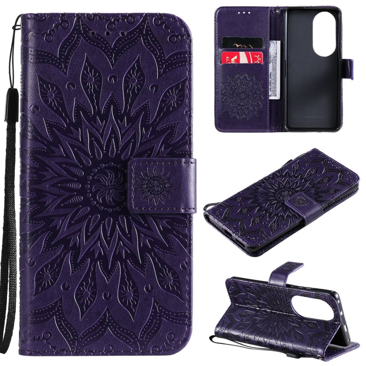 For Huawei P50 Pro Sun Embossing Pattern Horizontal Flip Leather Case with Card Slot & Holder & Wallet & Lanyard