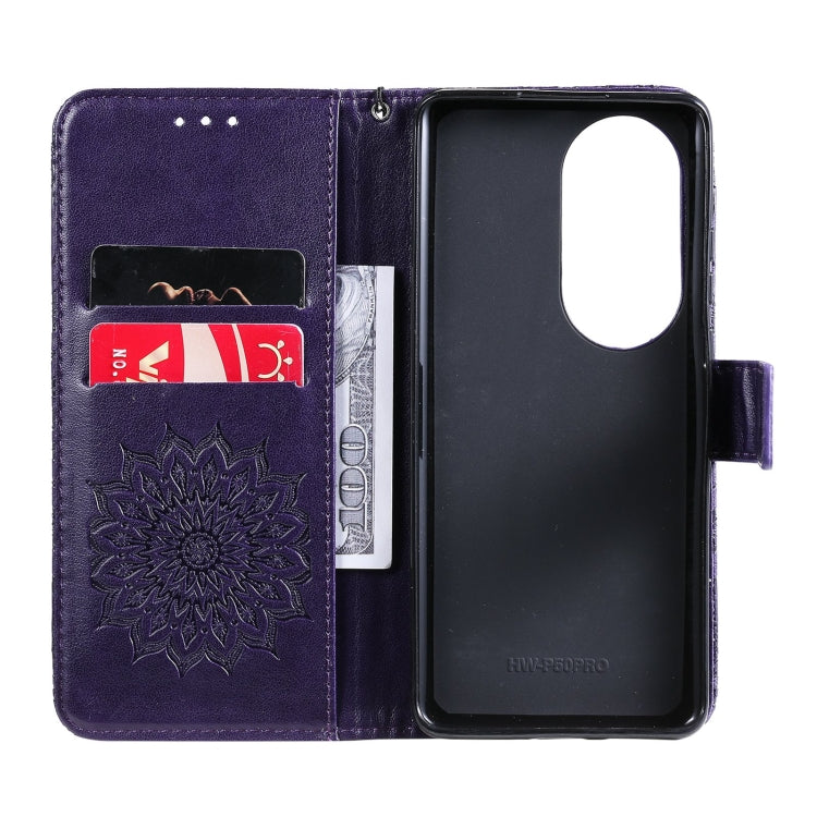 For Huawei P50 Pro Sun Embossing Pattern Horizontal Flip Leather Case with Card Slot & Holder & Wallet & Lanyard