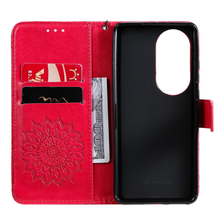 For Huawei P50 Pro Sun Embossing Pattern Horizontal Flip Leather Case with Card Slot & Holder & Wallet & Lanyard