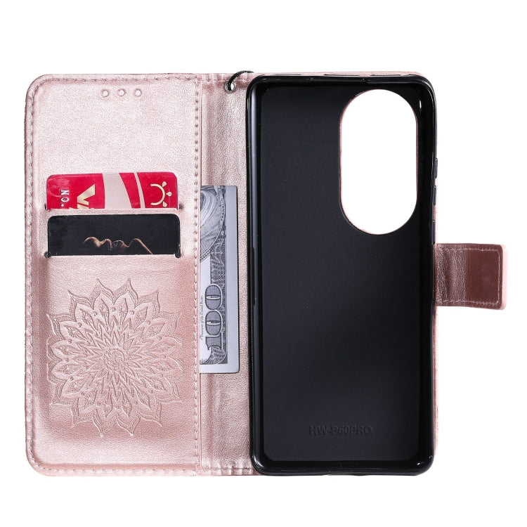 For Huawei P50 Pro Sun Embossing Pattern Horizontal Flip Leather Case with Card Slot & Holder & Wallet & Lanyard