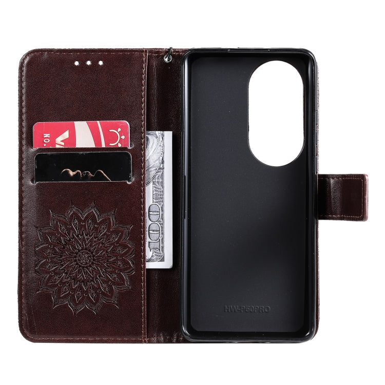 For Huawei P50 Pro Sun Embossing Pattern Horizontal Flip Leather Case with Card Slot & Holder & Wallet & Lanyard