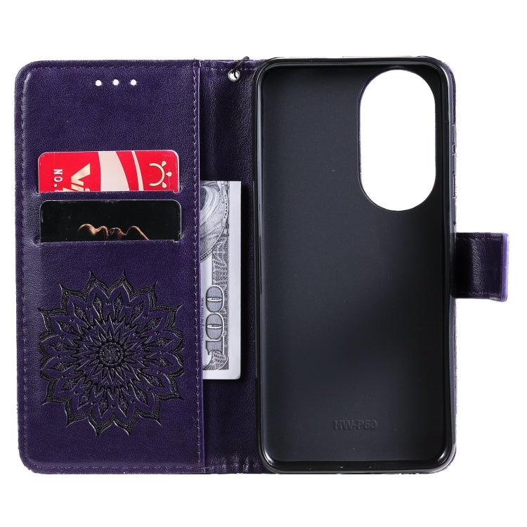 For Huawei P50 Sun Embossing Pattern Horizontal Flip Leather Case with Card Slot & Holder & Wallet & Lanyard