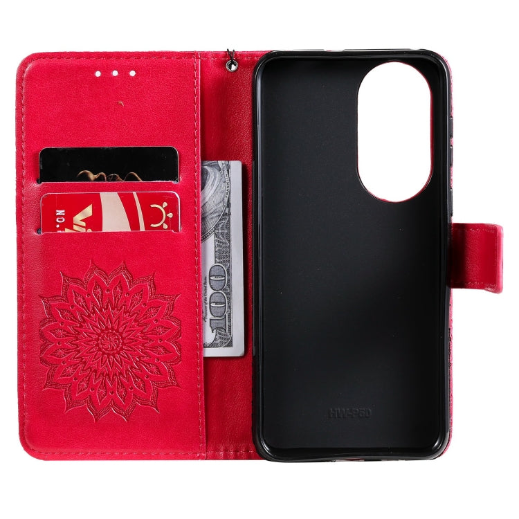 For Huawei P50 Sun Embossing Pattern Horizontal Flip Leather Case with Card Slot & Holder & Wallet & Lanyard