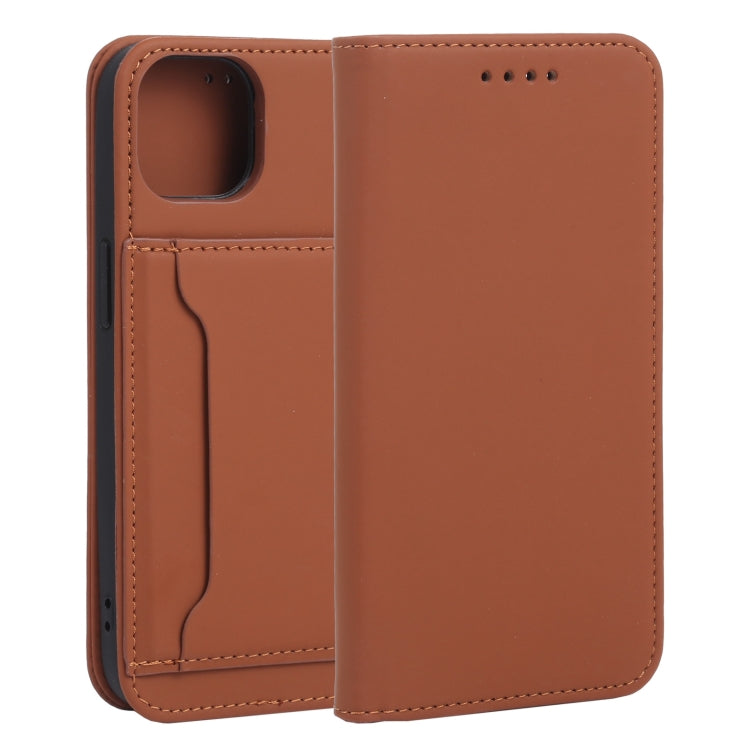 For iPhone 13 Strong Magnetism Shockproof Horizontal Flip Liquid Feel Leather Case with Holder & Card Slots & Wallet