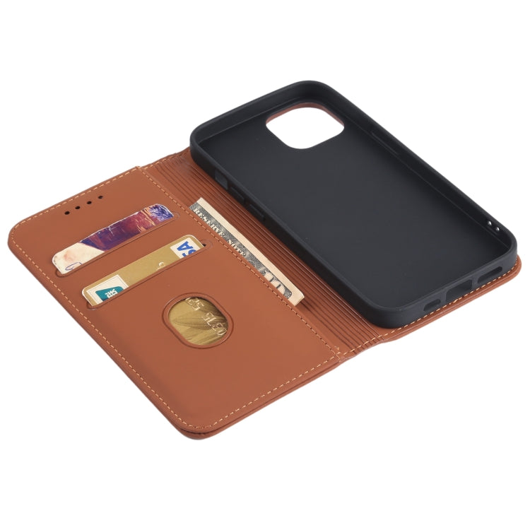 For iPhone 13 Strong Magnetism Shockproof Horizontal Flip Liquid Feel Leather Case with Holder & Card Slots & Wallet