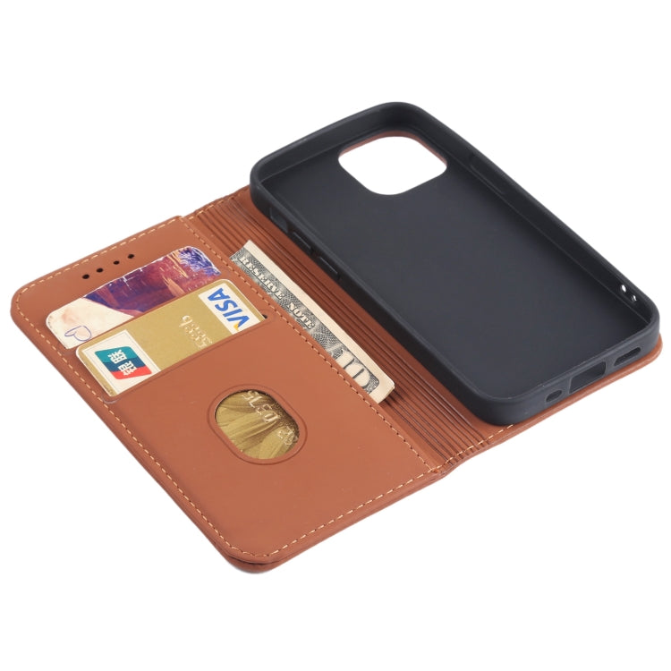 For iPhone 13 Strong Magnetism Shockproof Horizontal Flip Liquid Feel Leather Case with Holder & Card Slots & Wallet mini