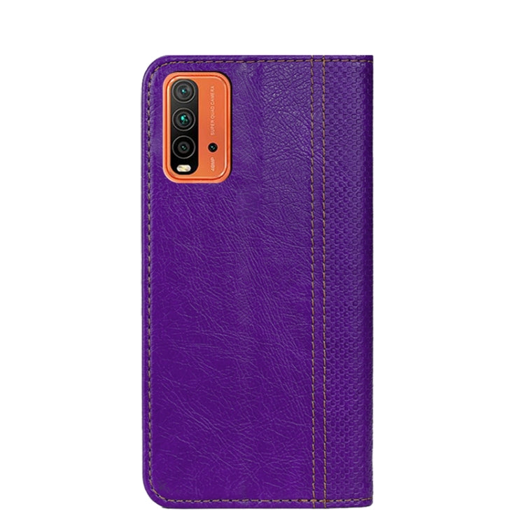 For Xiaomi Redmi 9T Grid Texture Magnetic PU + TPU Horizontal Flip Leather Case with Holder & Card Slot