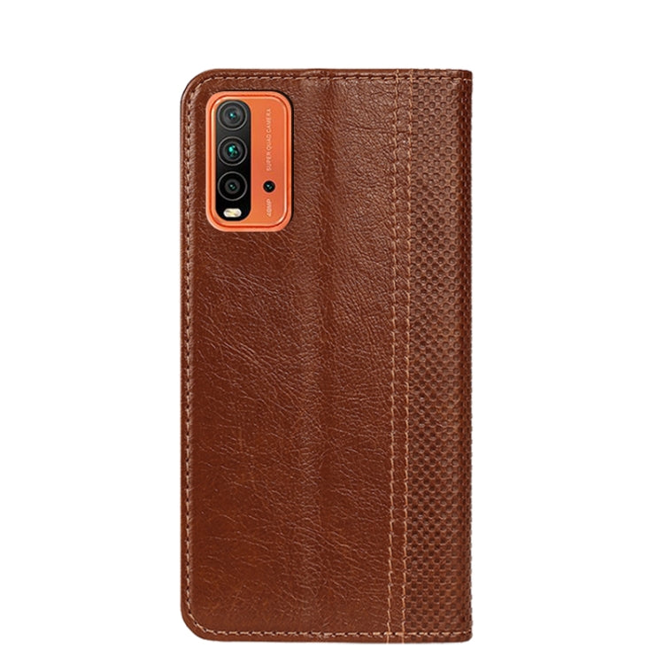 For Xiaomi Redmi 9T Grid Texture Magnetic PU + TPU Horizontal Flip Leather Case with Holder & Card Slot