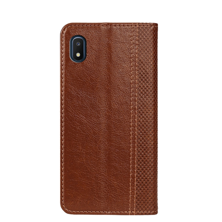 For Samsung Galaxy A10e Grid Texture Magnetic PU + TPU Horizontal Flip Leather Case with Holder & Card Slot