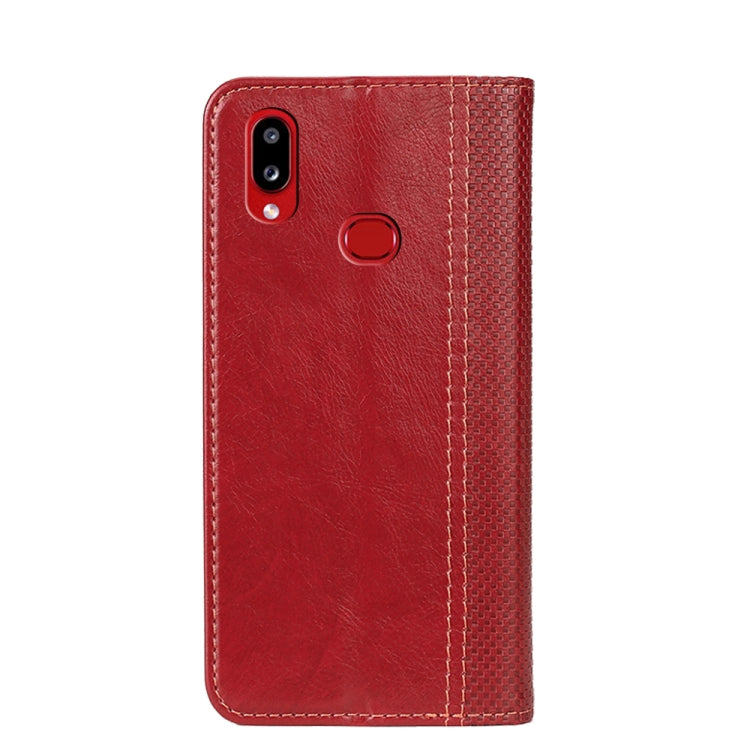 For Samsung Galaxy A10s Grid Texture Magnetic PU + TPU Horizontal Flip Leather Case with Holder & Card Slot
