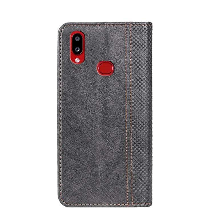 For Samsung Galaxy A10s Grid Texture Magnetic PU + TPU Horizontal Flip Leather Case with Holder & Card Slot
