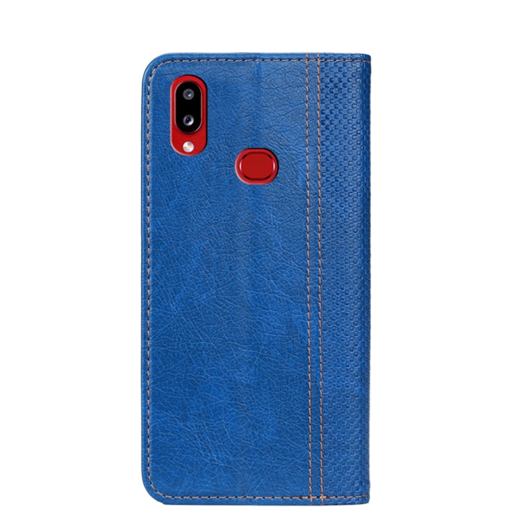 For Samsung Galaxy A10s Grid Texture Magnetic PU + TPU Horizontal Flip Leather Case with Holder & Card Slot
