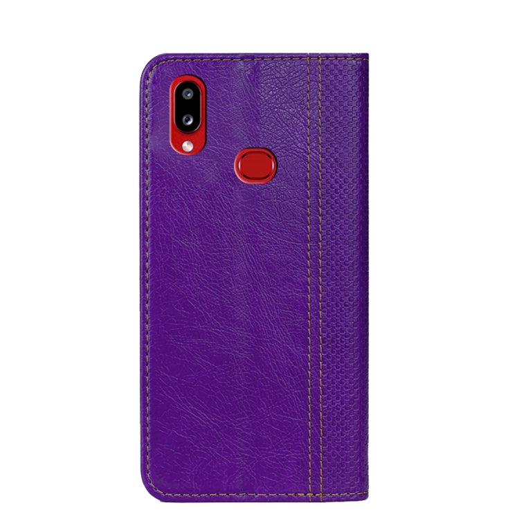 For Samsung Galaxy A10s Grid Texture Magnetic PU + TPU Horizontal Flip Leather Case with Holder & Card Slot