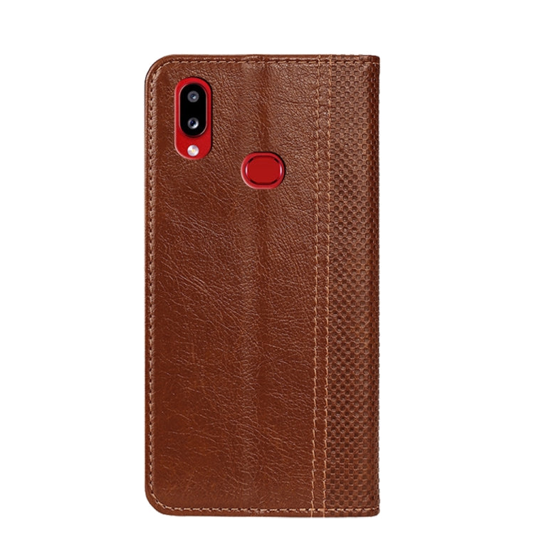 For Samsung Galaxy A10s Grid Texture Magnetic PU + TPU Horizontal Flip Leather Case with Holder & Card Slot