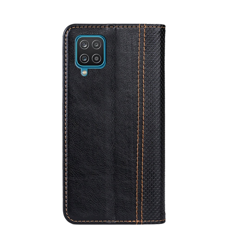 For Samsung Galaxy A12 Grid Texture Magnetic PU + TPU Horizontal Flip Leather Case with Holder & Card Slot