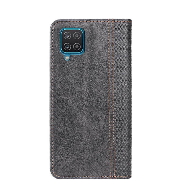 For Samsung Galaxy A12 Grid Texture Magnetic PU + TPU Horizontal Flip Leather Case with Holder & Card Slot